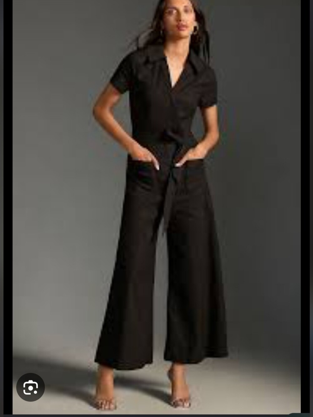 Maeve Anthropologie Women's Black Wide-Leg Jumpsuit with Tie Waist